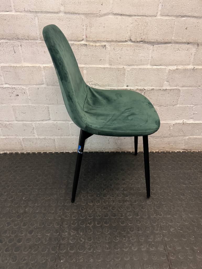 Green Velvet Upholstered Dining Chair with Black Metal Legs