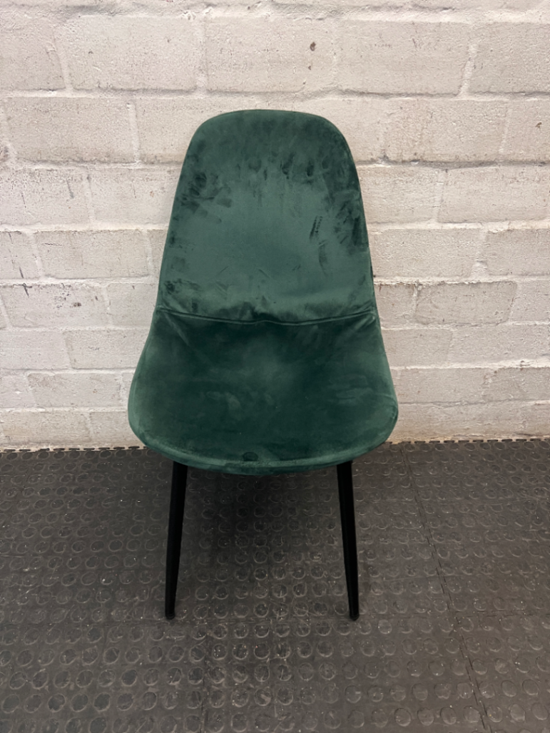 Green Velvet Upholstered Dining Chair with Black Metal Legs
