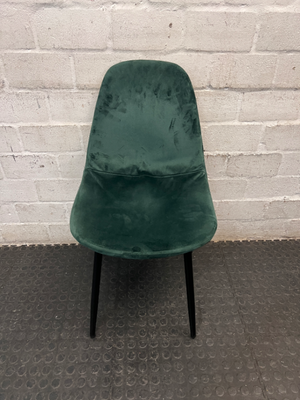 Green Velvet Upholstered Dining Chair with Black Metal Legs
