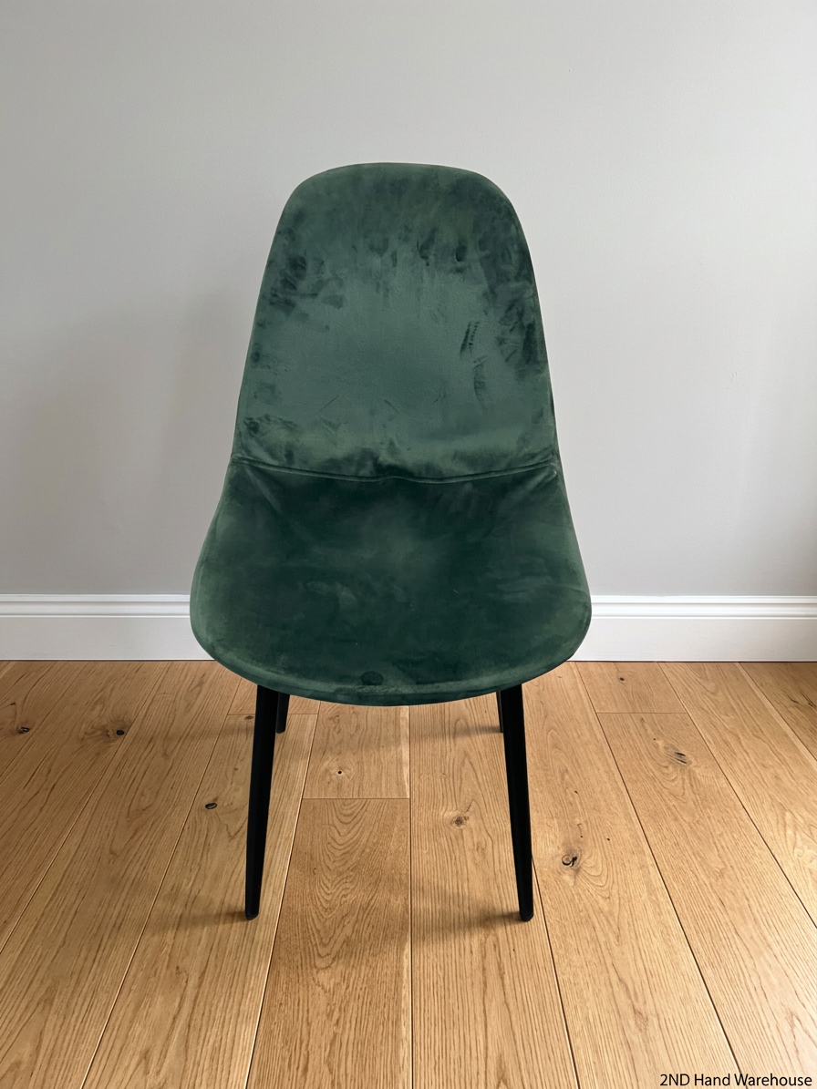 Green Velvet Upholstered Dining Chair with Black Metal Legs