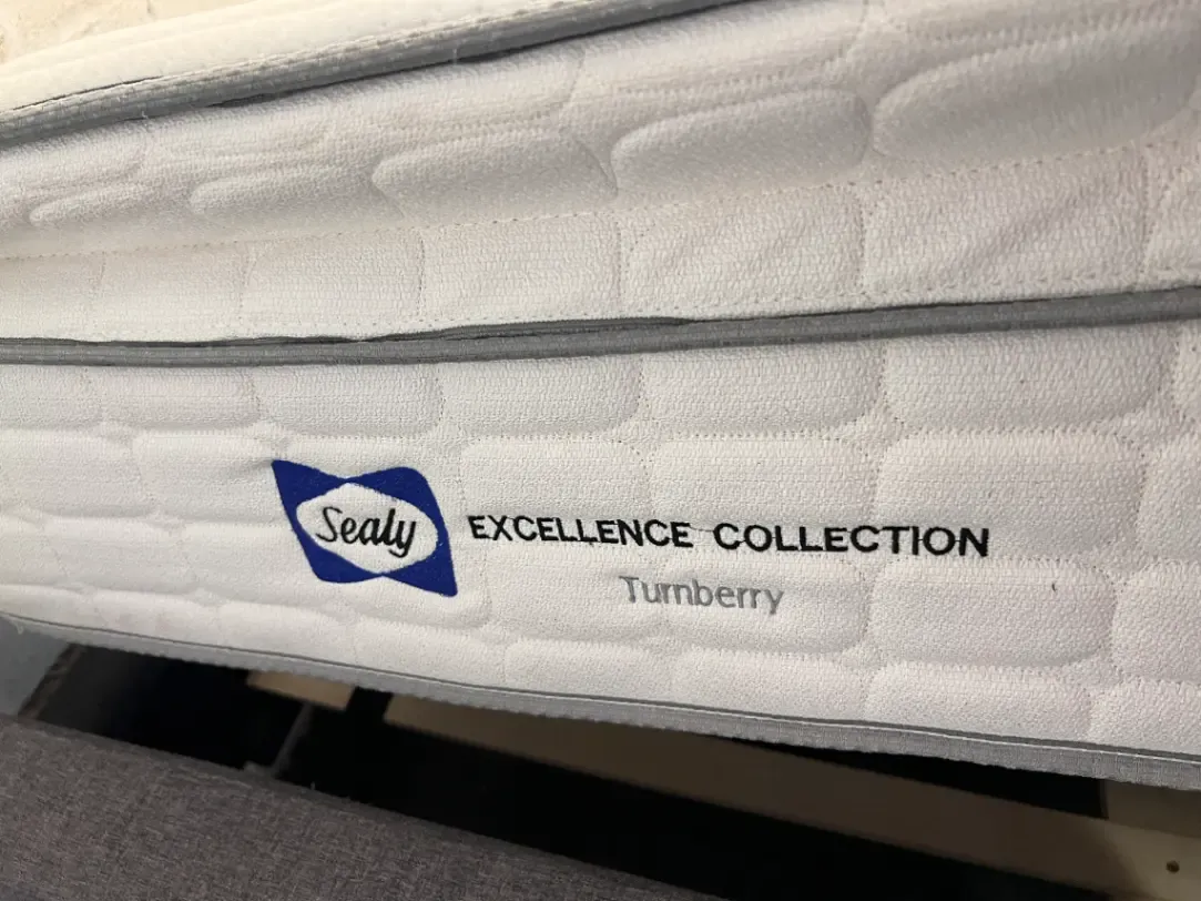 Grey Button Upholstered Queen XL Bedframe and Mattress — Good Working Order