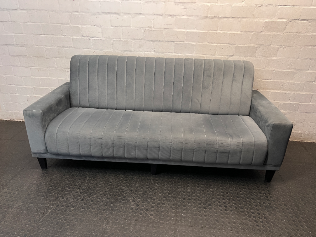 Grey Channel-Stitched Sleeper Couch — Good Working Order