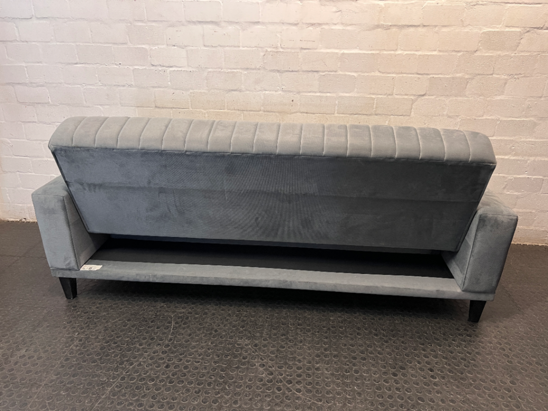 Grey Channel-Stitched Sleeper Couch — Good Working Order
