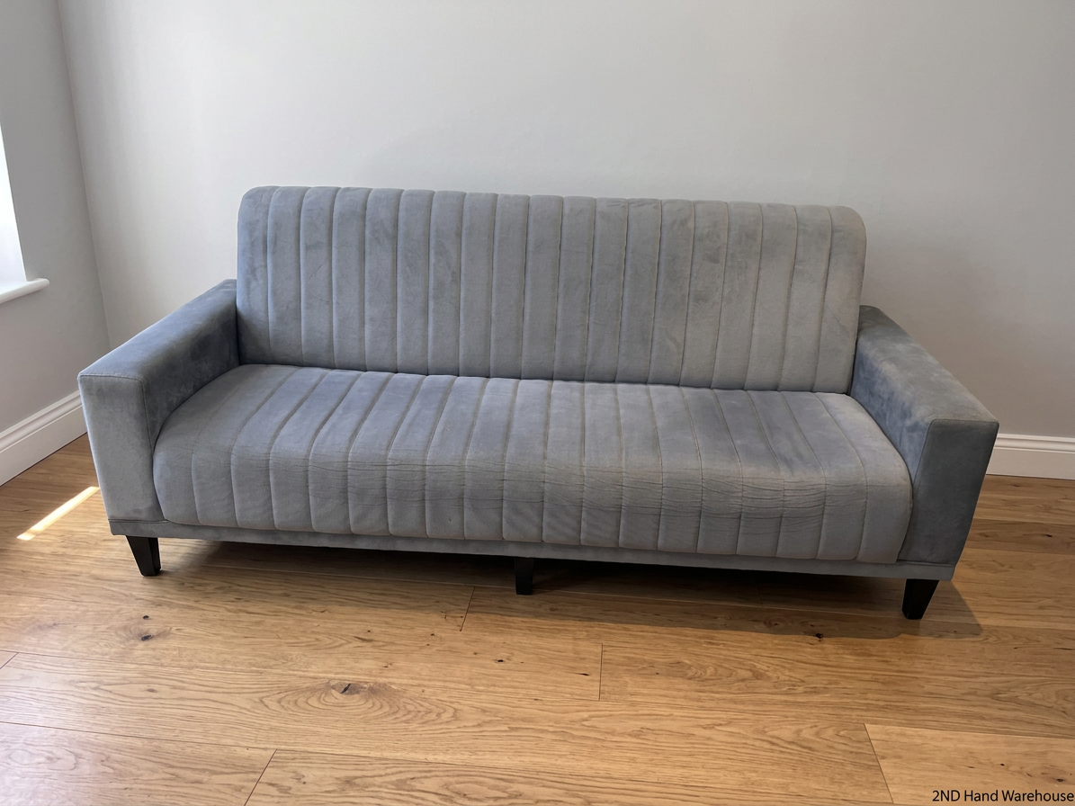 Grey Channel-Stitched Sleeper Couch — Good Working Order