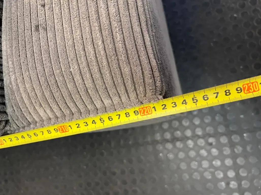 Grey Corduroy L-Shape Couch with Ottoman — One Broken Leg