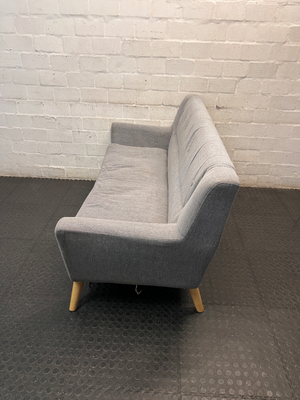 Grey Cotton 3 Seater Couch with Tapered Wood Legs — Spring Out; Functional Fair Condition