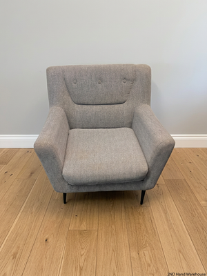 Grey Cotton Upholstered 1 Seater Couch — Missing One Leg and Damaged Support