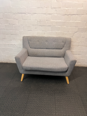 Grey Fabric 2 Seater Couch with Button Detail — Good Working Order