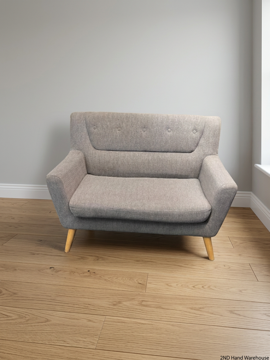 Grey Fabric 2 Seater Couch with Button Detail — Good Working Order
