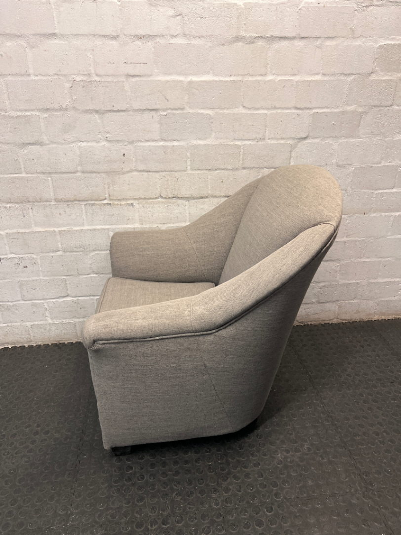 Grey Fabric Arched Armchair — Fair Condition with Visible Wear