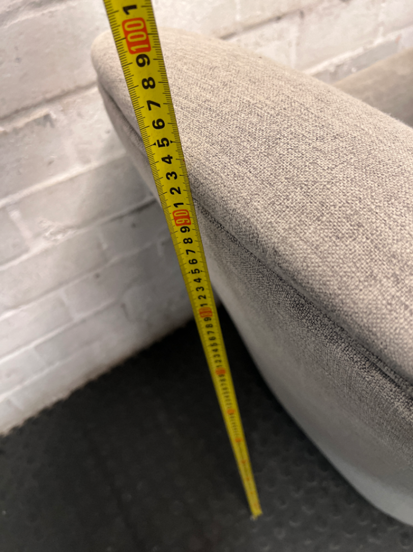 Grey Fabric Arched Armchair — Fair Condition with Visible Wear