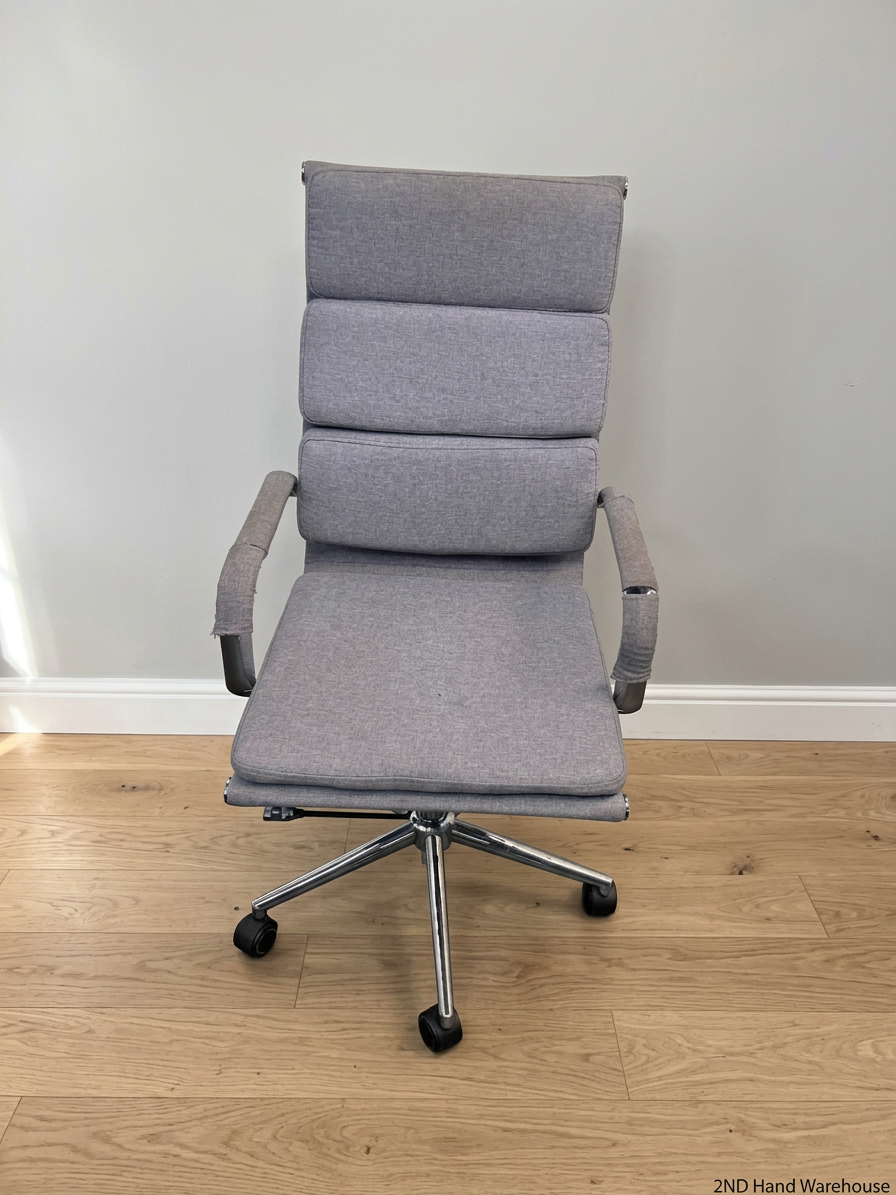 Grey Fabric High-Back Executive Office Chair — Well Used Condition