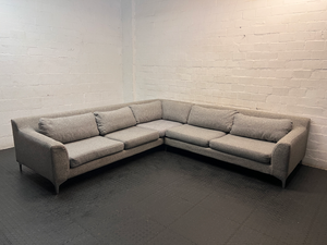 Grey Fabric L-Shape Corner Couch — Very Good Condition - 2ndhandwarehouse.com