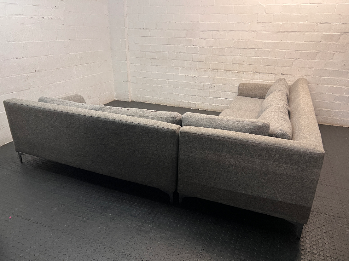 Grey Fabric L-Shape Corner Couch — Very Good Condition - 2ndhandwarehouse.com