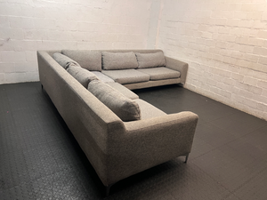 Grey Fabric L-Shape Corner Couch — Very Good Condition - 2ndhandwarehouse.com