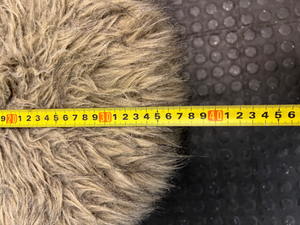 Grey Faux Fur Ottoman with Wooden Legs — Slightly Dirty Faux Fur Upholstery