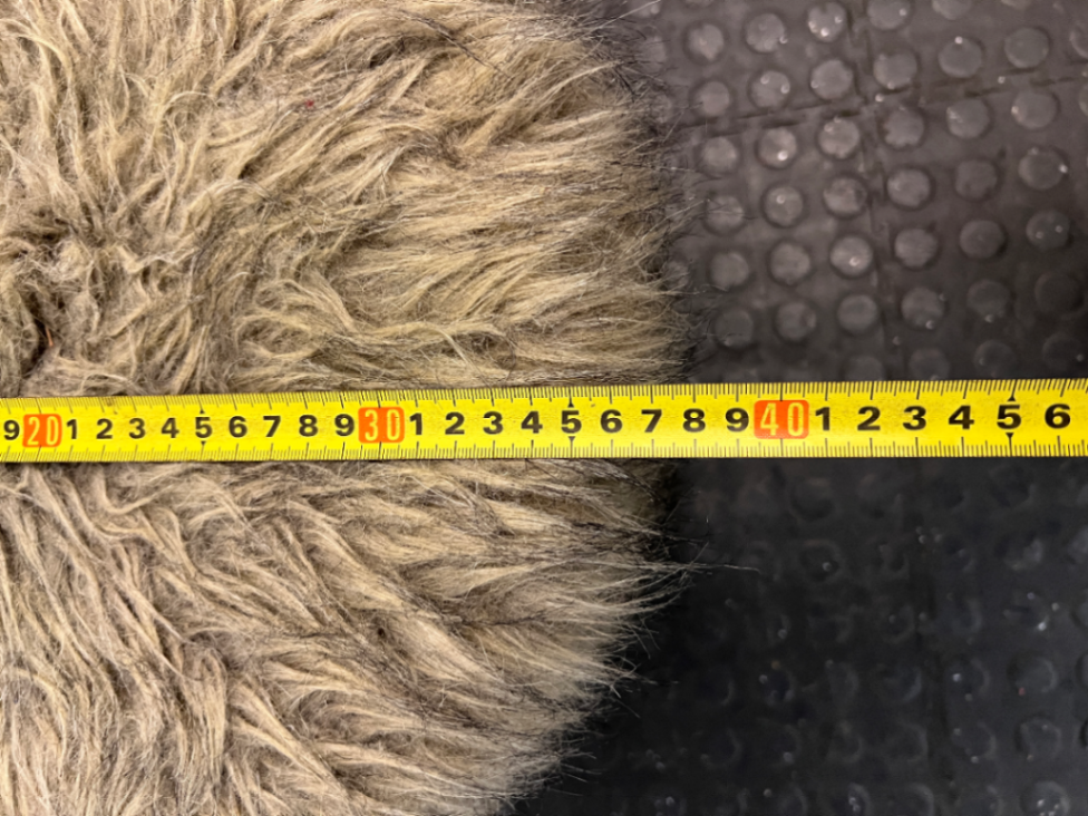 Grey Faux Fur Ottoman with Wooden Legs — Slightly Dirty Faux Fur Upholstery