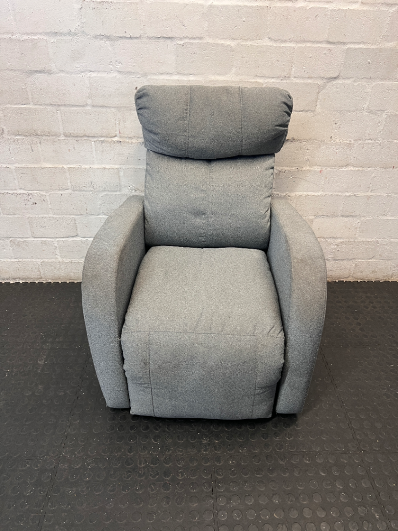 Grey High-Back Fabric 1 Seater Couch — Fair Condition with Visible W - 2ndhandwarehouse.com