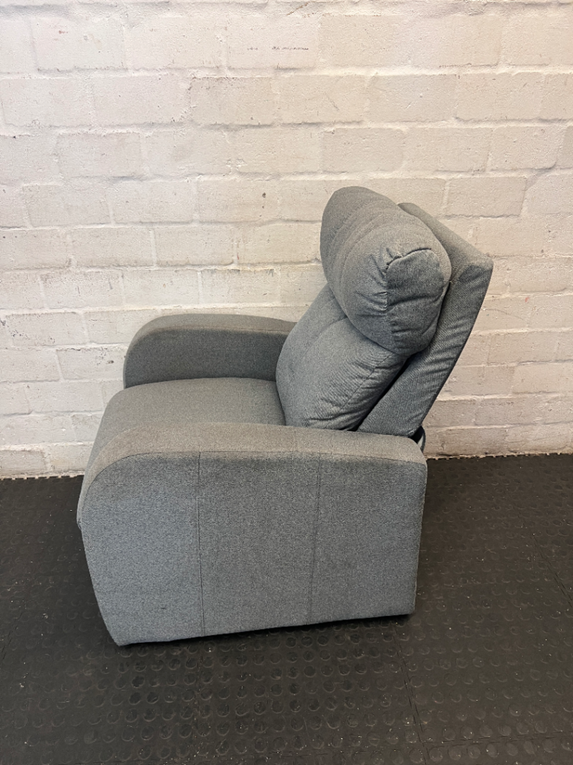 Grey High-Back Fabric 1 Seater Couch — Fair Condition with Visible W - 2ndhandwarehouse.com