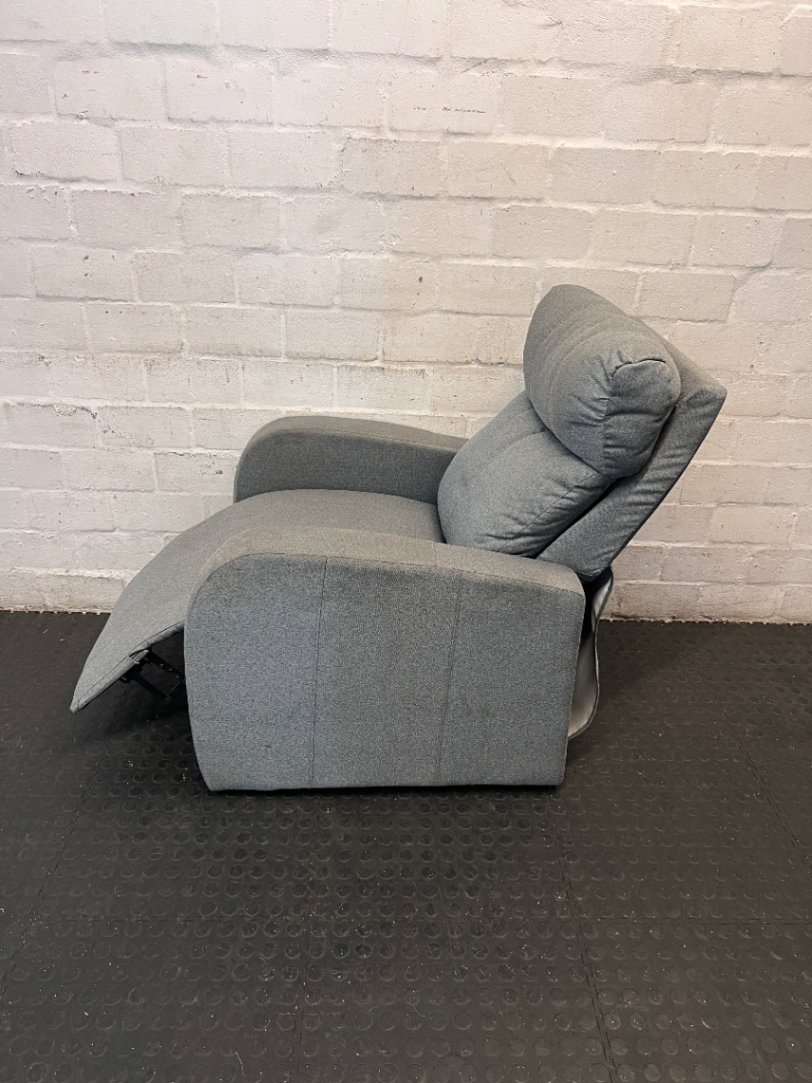 Grey High-Back Fabric 1 Seater Couch — Fair Condition with Visible W - 2ndhandwarehouse.com