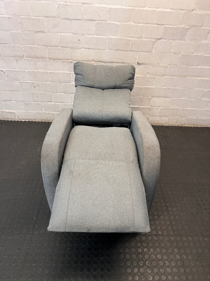 Grey High-Back Fabric 1 Seater Couch — Fair Condition with Visible W - 2ndhandwarehouse.com