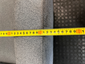 Grey High-Back Fabric 1 Seater Couch — Fair Condition with Visible W - 2ndhandwarehouse.com