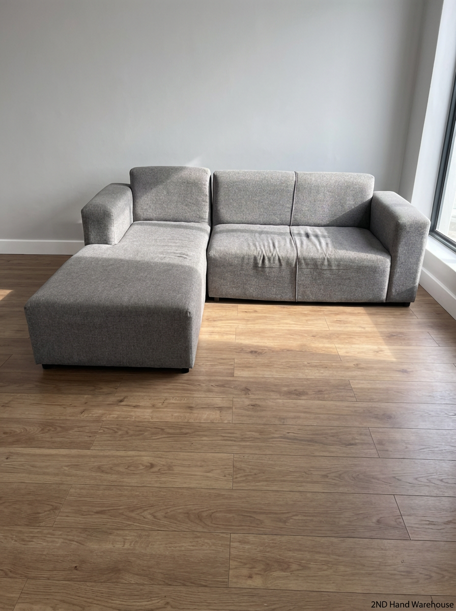 Grey L-Shape Material Couch - 2ndhandwarehouse.com