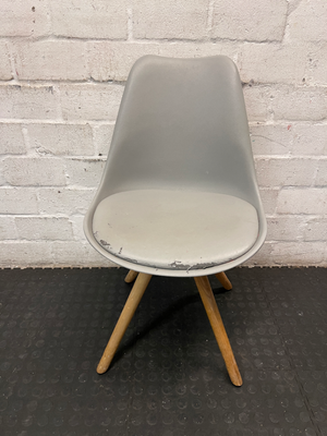 Grey Moulded Chair with Wooden Legs - Wear on Seat Cushion - 2ndhandwarehouse.com