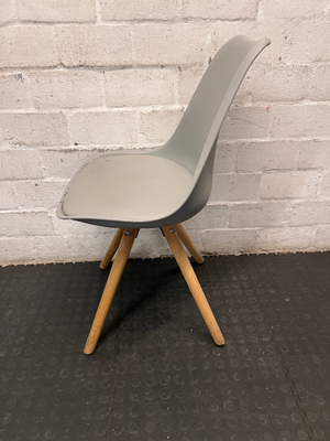 Grey Moulded Chair with Wooden Legs - Wear on Seat Cushion - 2ndhandwarehouse.com