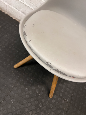 Grey Moulded Chair with Wooden Legs - Wear on Seat Cushion - 2ndhandwarehouse.com