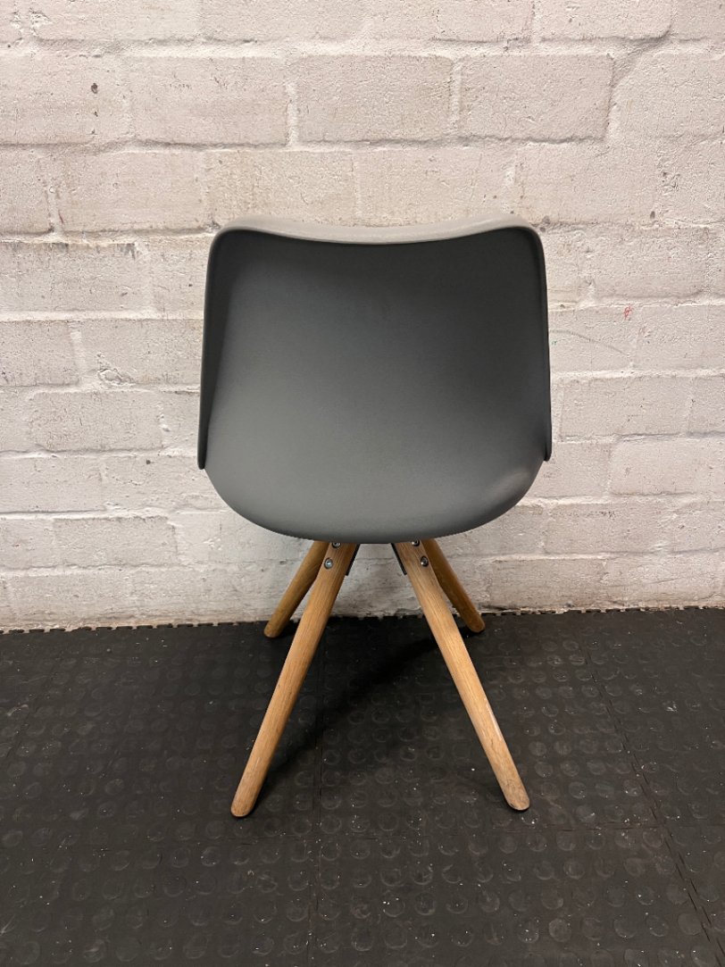 Grey Moulded Chair with Wooden Legs - Wear on Seat Cushion - 2ndhandwarehouse.com