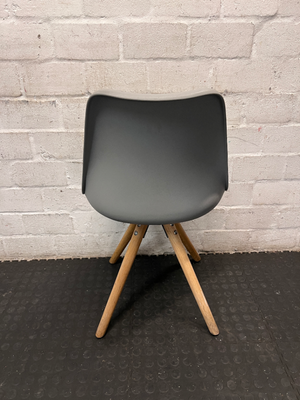 Grey Moulded Chair with Wooden Legs - Wear on Seat Cushion - 2ndhandwarehouse.com