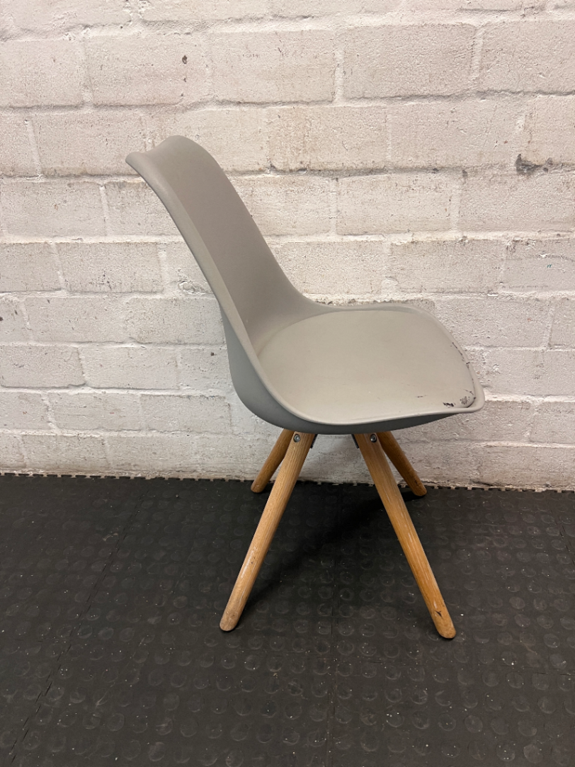 Grey Moulded Chair with Wooden Legs - Wear on Seat Cushion - 2ndhandwarehouse.com