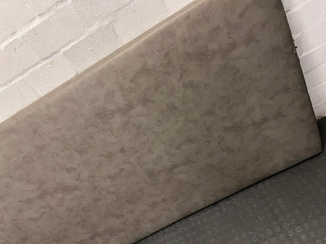 Grey Padded King Size Headboard - Notable Fabric Staining and Wear - 2ndhandwarehouse.com