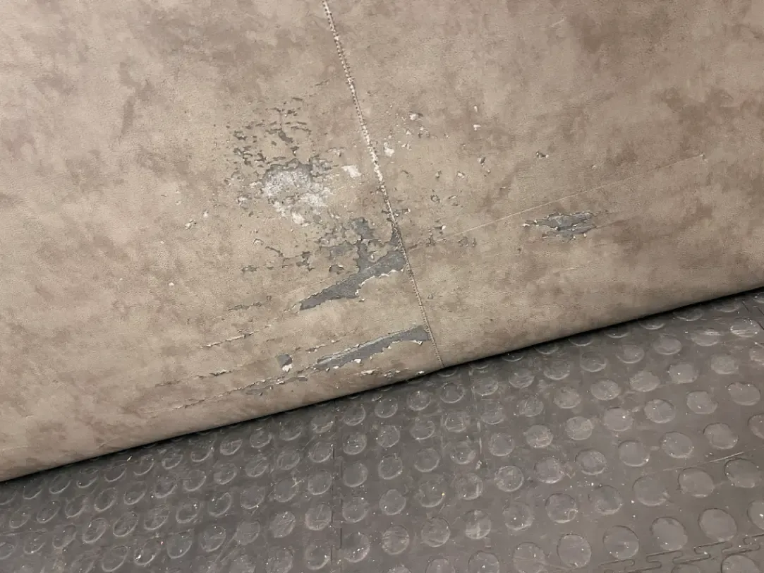 Grey Padded King Size Headboard - Notable Fabric Staining and Wear - 2ndhandwarehouse.com
