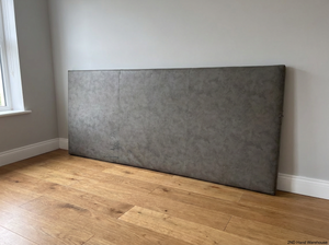 Grey Padded King Size Headboard - Notable Fabric Staining and Wear - 2ndhandwarehouse.com