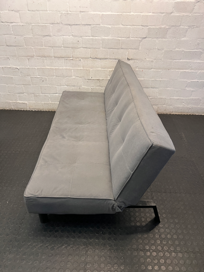 Grey Tufted Sleeper Couch — Significant Wear with Functional Hinge