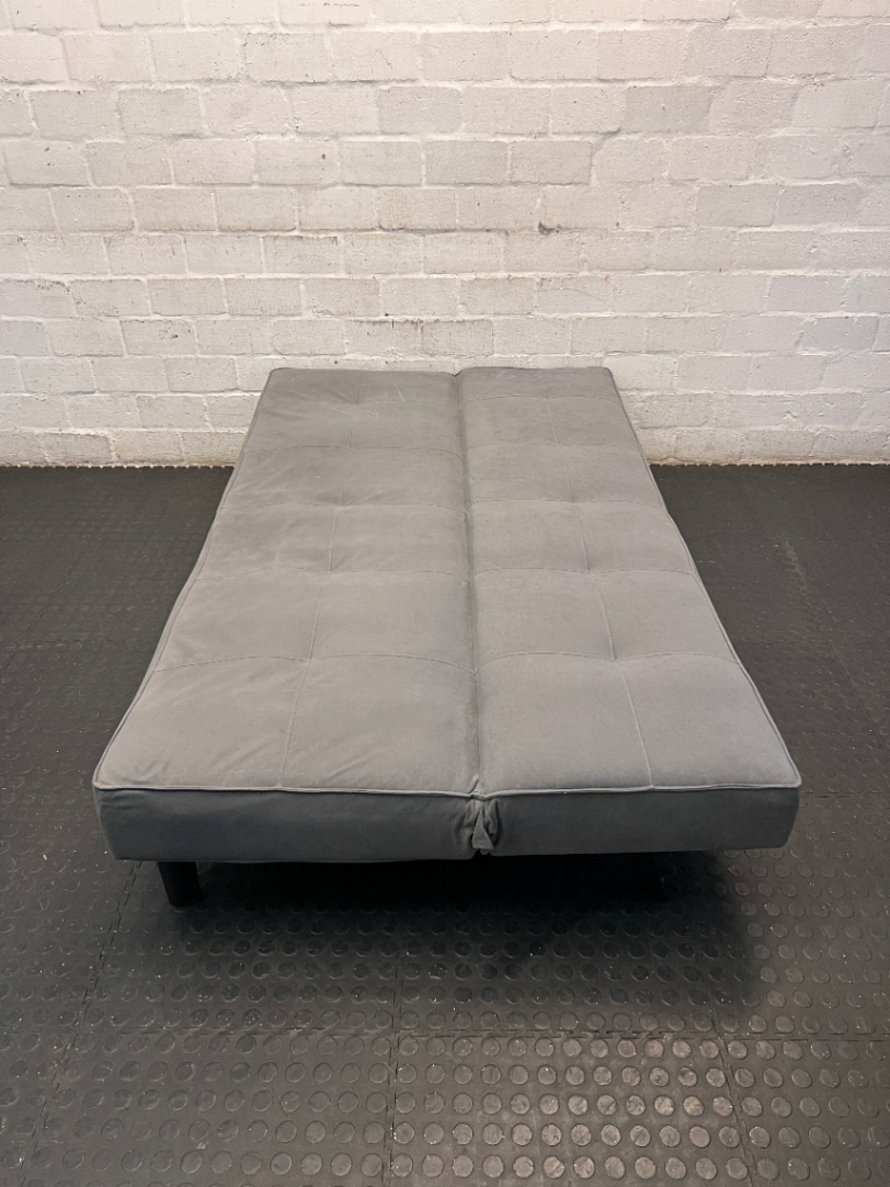 Grey Tufted Sleeper Couch — Significant Wear with Functional Hinge