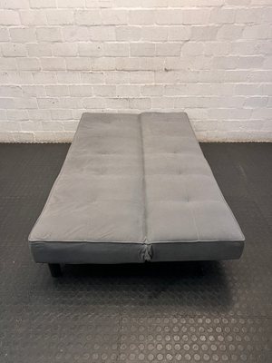 Grey Tufted Sleeper Couch — Significant Wear with Functional Hinge