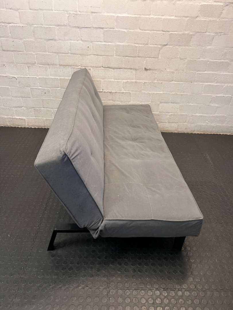 Grey Tufted Sleeper Couch — Significant Wear with Functional Hinge