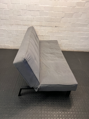 Grey Tufted Sleeper Couch — Significant Wear with Functional Hinge
