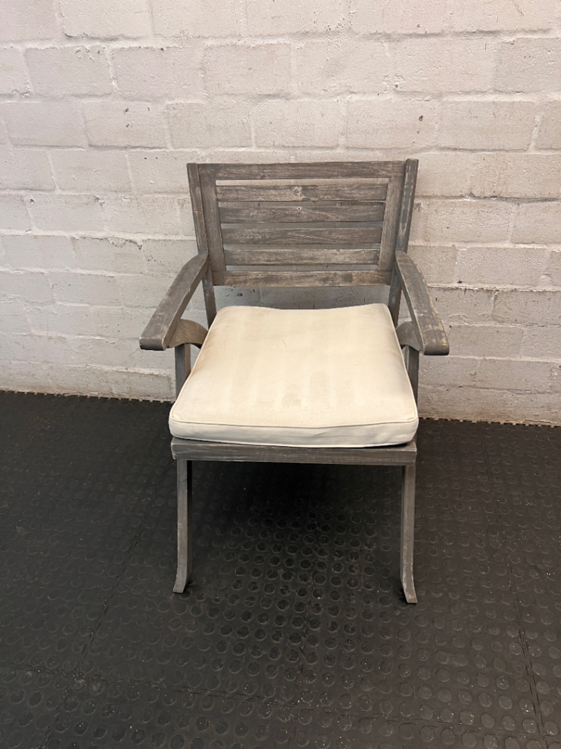 Grey-Wash Wooden Outdoor Dining Chair with Cushion — Weathered Frame with Signs of Wear - 2ndhandwarehouse.com