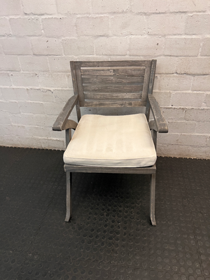 Grey-Wash Wooden Outdoor Dining Chair with Cushion — Weathered Frame with Signs of Wear - 2ndhandwarehouse.com