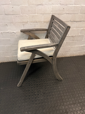 Grey-Wash Wooden Outdoor Dining Chair with Cushion — Weathered Frame with Signs of Wear - 2ndhandwarehouse.com