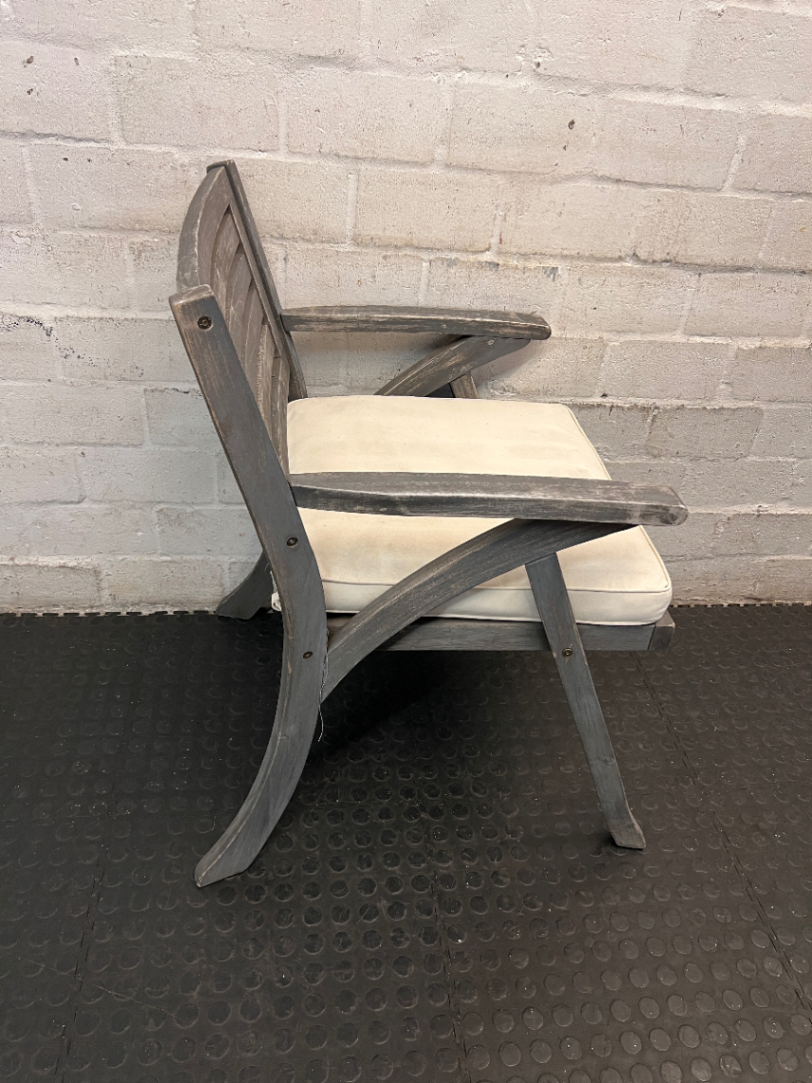 Grey-Wash Wooden Outdoor Dining Chair with Cushion — Weathered Frame with Signs of Wear - 2ndhandwarehouse.com