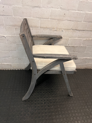 Grey-Wash Wooden Outdoor Dining Chair with Cushion — Weathered Frame with Signs of Wear - 2ndhandwarehouse.com