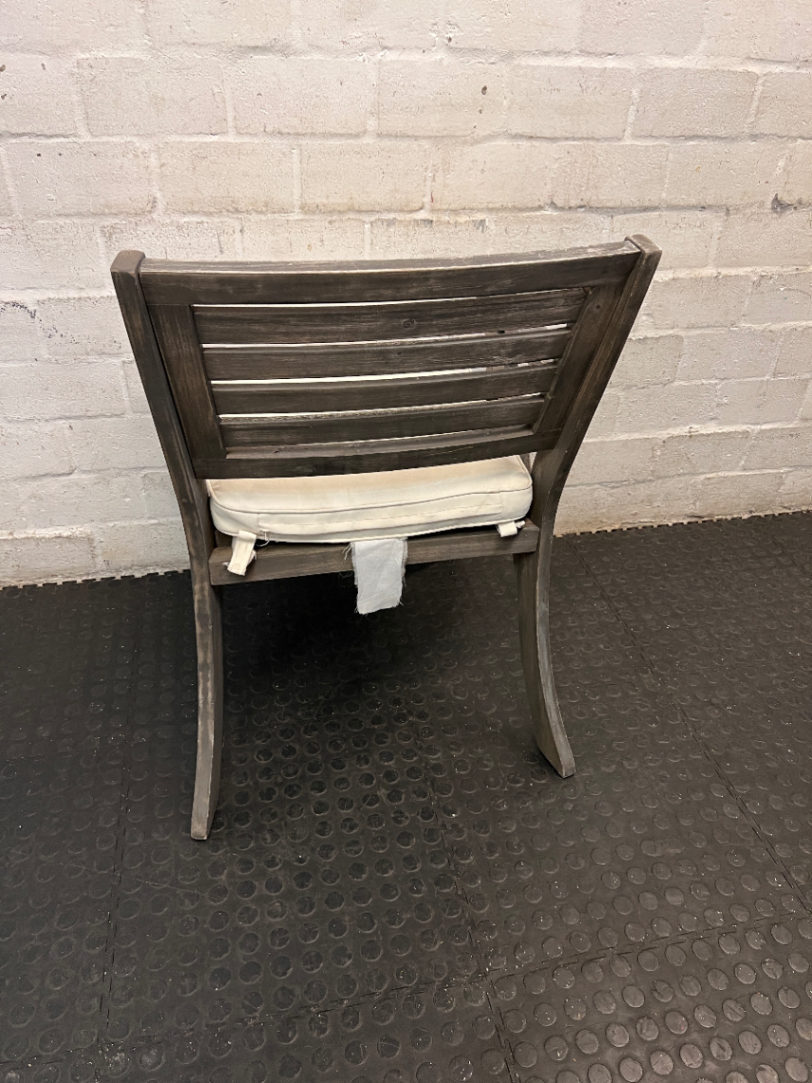 Grey-Wash Wooden Outdoor Dining Chair with Cushion — Weathered Frame with Signs of Wear - 2ndhandwarehouse.com