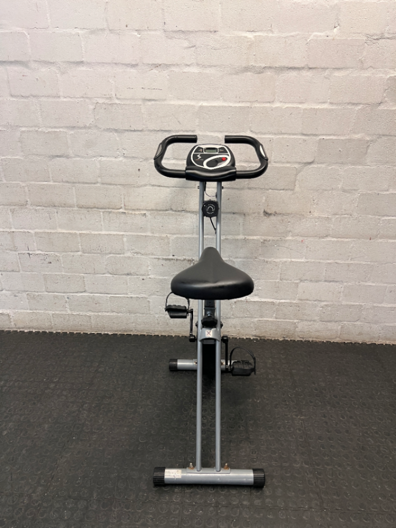 Grey and Black X-Frame Stationary Exercise Bike — Fair Used Condition