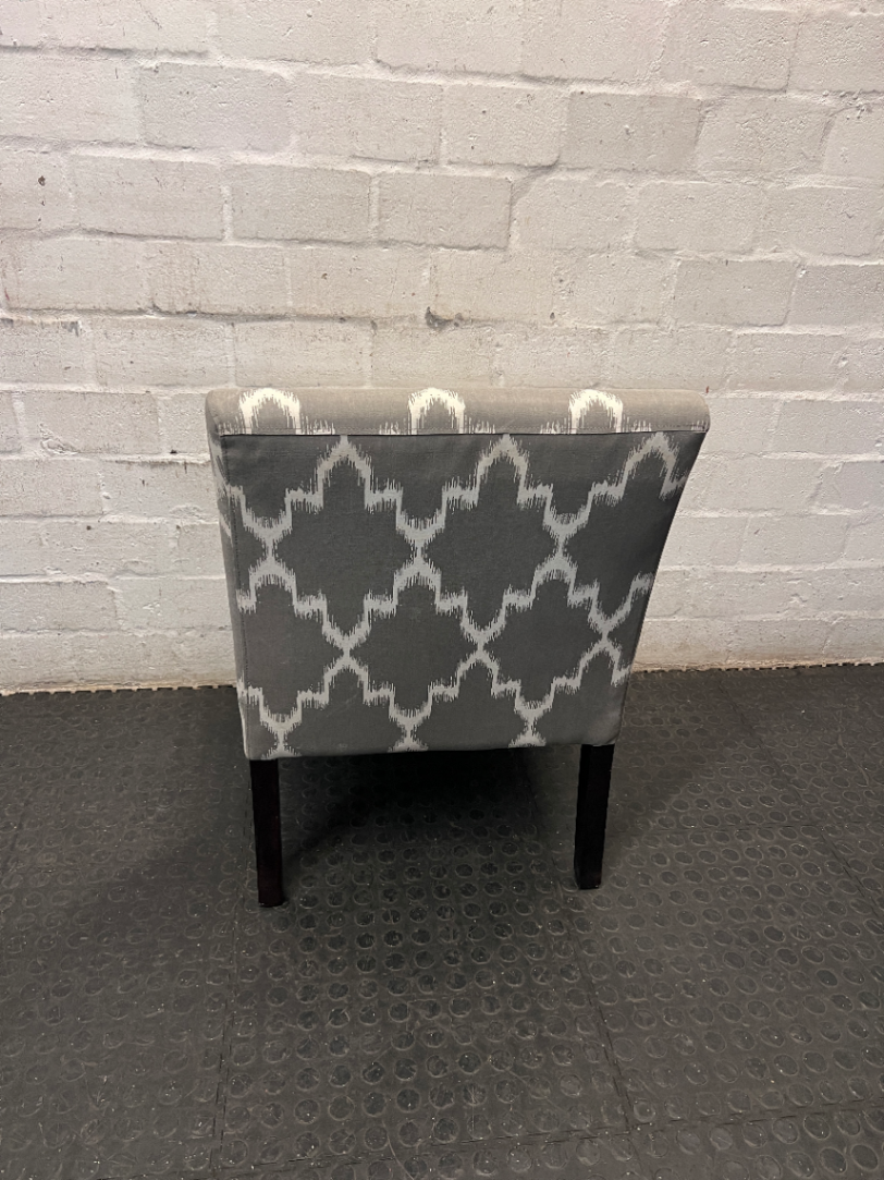 Grey and Ivory Patterned Armless Slipper Chair — Fair Condition with Leg Scuffs