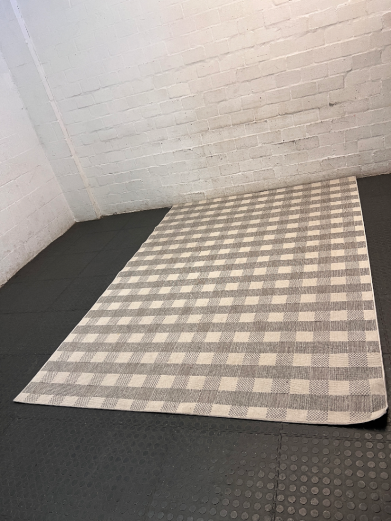 Grey and White Checkered Flat-Weave Floor Rug — Fair Used Condition
